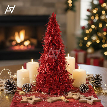 Tinsel Table - Top Christmas Tree – Red & Silver - aliakbardecoration