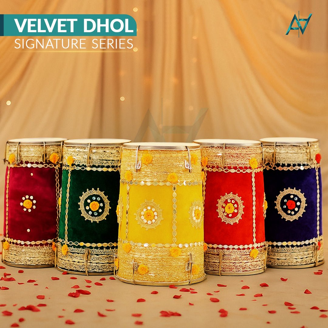 Velvet Dhol – Decorative Dhol for Mehndi & Wedding Events | 5 Colors - aliakbardecoration