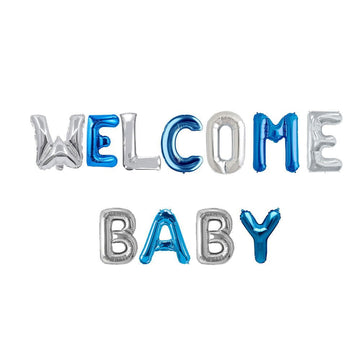 Welcome Baby Foil Balloons (Blue & Silver) - aliakbardecoration